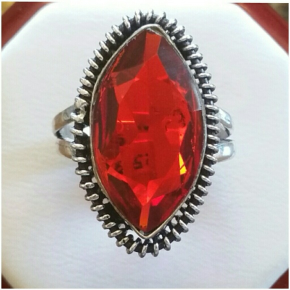 Genuine 10ct Fire Garnet Ring Size 9